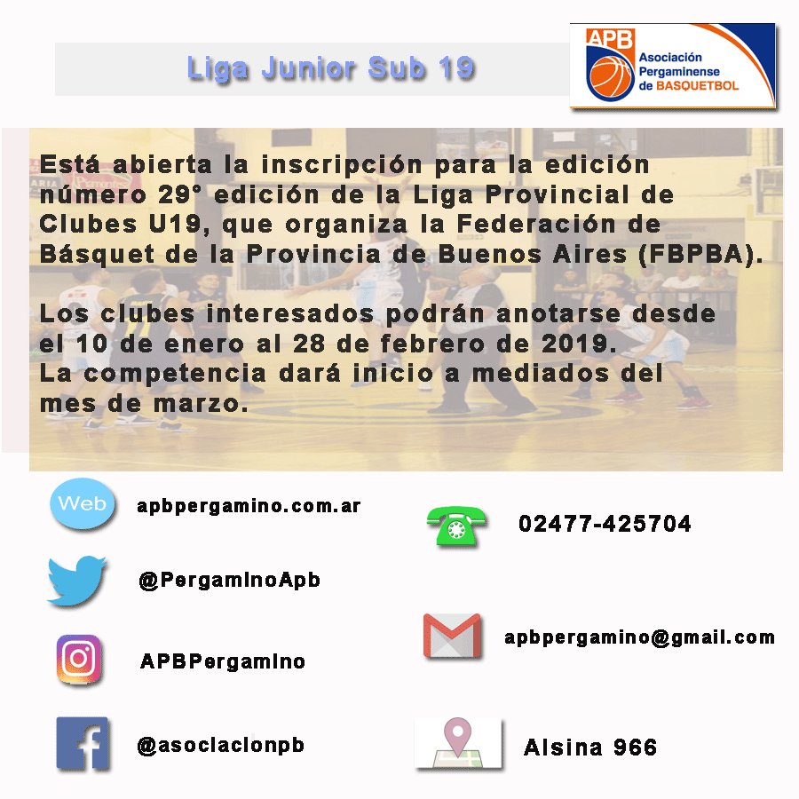 PergaminoApb's tweet photo. Ya está abierta la inscripción para que los clubes de nuestra Asociación puedan participar de la Liga Junior @FBPBAoficial #LPCU19 #FBPBA https://t.co/A6eCr80qPY