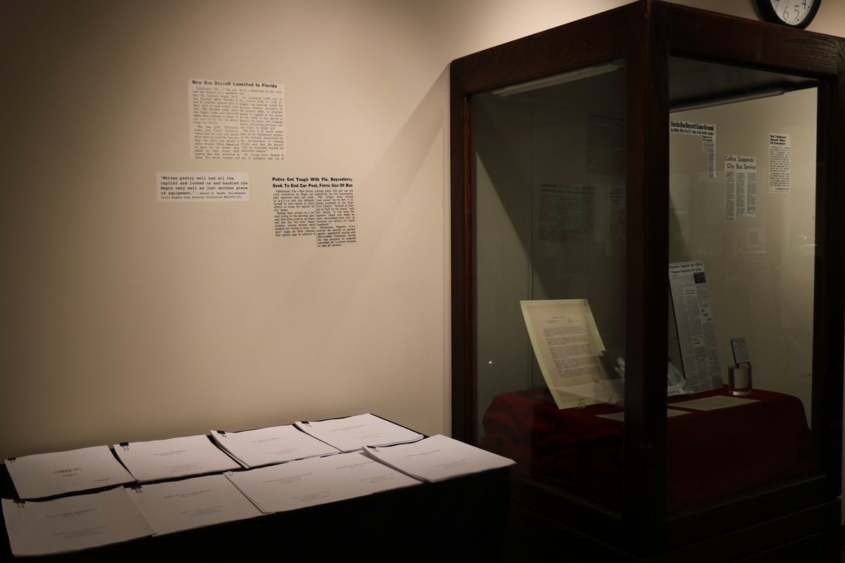 FSUMLKWeek's tweet image. FSU&apos;s Claude Pepper Center display &quot;What They Fought: Resistance to Integration and the Path to the Tallahassee Bus Boycott&quot; exhibit focused on the Tallahassee Bus Boycott of 1956. Activists included Reverend C.K. Steele, Daniel Speed and Governor LeRoy Collins. #FSUMLKWeek