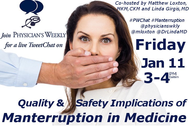 physicianswkly's tweet image. !!! 1-HOUR WARNING !!!
Come discuss #manterruption w/ co-hosts @mloxton & @DrLindaMD!
Bone up on the topic w/ their post at physiciansweekly.com/manterrupting-…
Search #PWChat, click Latest to join, share your thoughts/experiences, and learn from those of others!
#MEQAPI #HeForShe #PROWD
