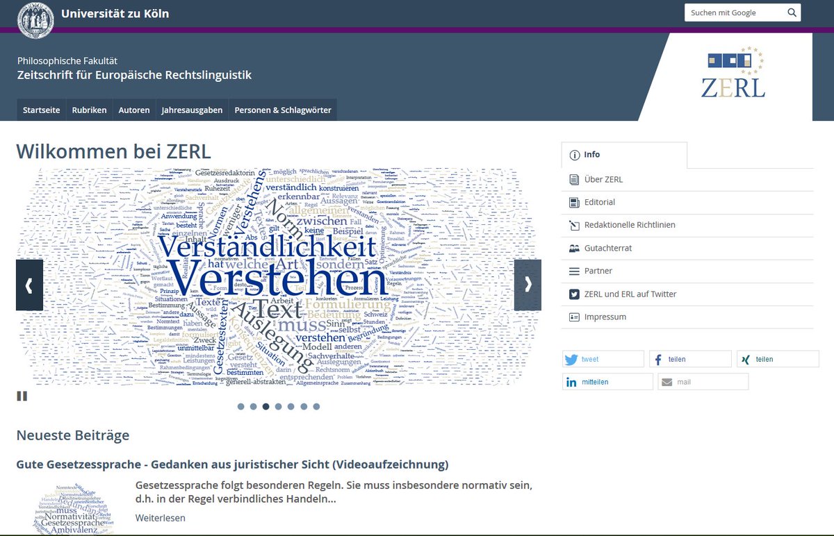 Erfolgreicher Relaunch im neuen Gewand: ZERL läuft seit Ende September auf dem Typo3 der PhilFak! Die Migration war aufwendig aber es hat sich gelohnt.  #ZERL #ERL #UniKöln #unicologne #typo3 #rechtslinguistik #legallinguistics