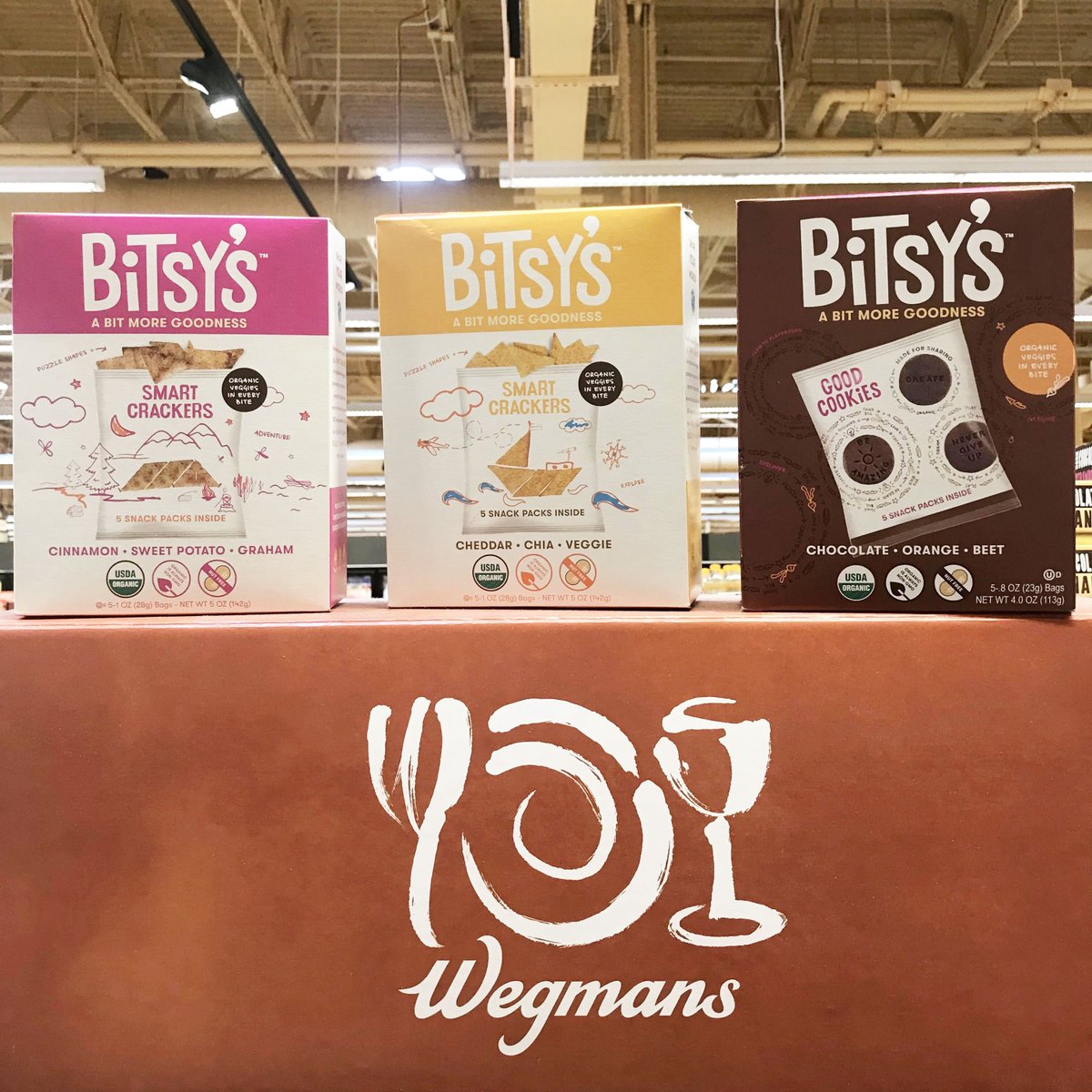 We're so excited that our snacks are now available at <a href="/Wegmans/">Wegmans Food Markets</a>! Find our fan-favorite Cheddar Chia Veggie, and Cinnamon Sweet Potato Graham Smart Crackers and Chocolate Orange Beet Good Cookies on shelves now :)