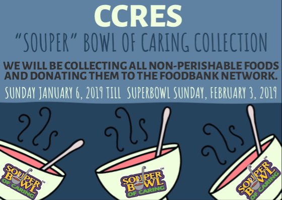 ccresnj's tweet photo. We are collecting NON-perishable food items for the next few weeks at all our events, in cooperation with @souperbowl ! Let’s all contribute to care for our neighbors in need this season! #ccres #ccrescares #souperbowlofcaring #nj #njfoodbank #communityservice #loveyourneighbor https://t.co/7Yh4yTQfot