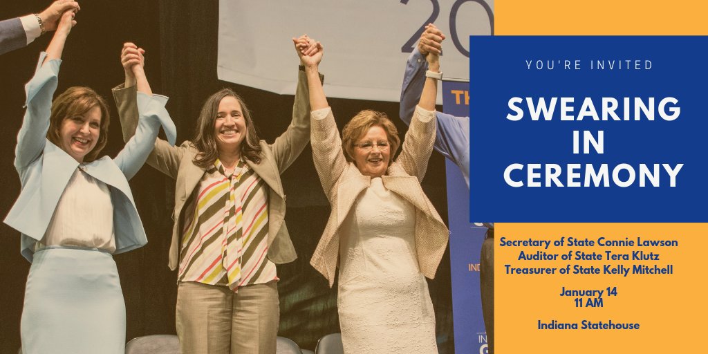 indgop's tweet photo. Watch @SecretaryLawson , @IN_Auditor  &amp; @TOS_Mitchell get ceremonially sworn in for another term next Monday at 11 am at the Indiana Statehouse! #INLegis https://t.co/YM1Vwm2iR7