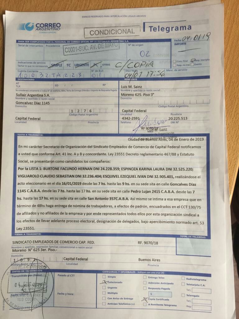 claudiovigliaro's tweet photo. SULLAIR PRETENDE IMPUGNAR LAS ELECCIONES
 EL MIÉRCOLES HAY ELECCIÓN. La empresa  esta "confundida". La elección no está convocada por Muerza sino por el nuevo secretario de organización Luis Sainz. Pego la convocatoria y los telegramas. Presten atención al remitente y las firmas. https://t.co/Lm5nfp7XIi