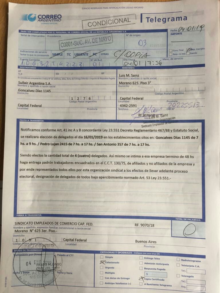 claudiovigliaro's tweet photo. SULLAIR PRETENDE IMPUGNAR LAS ELECCIONES
 EL MIÉRCOLES HAY ELECCIÓN. La empresa  esta "confundida". La elección no está convocada por Muerza sino por el nuevo secretario de organización Luis Sainz. Pego la convocatoria y los telegramas. Presten atención al remitente y las firmas. https://t.co/Lm5nfp7XIi