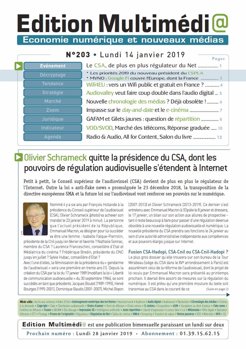 c2laubier's tweet photo. Olivier #Schrameck va quitter le 23 janvier la présidence du CSA @csaudiovisuel, dont les pouvoirs de #régulation de l' #audiovisuel s'étendent de plus en plus à #Internet. Vers une fusion CSA-@CNIL ou CSA-Hadopi, voire CSA-CNIL-Hadopi ? @EmmanuelMacron : https://t.co/4gI4AjeRyW https://t.co/VkIT670B5m