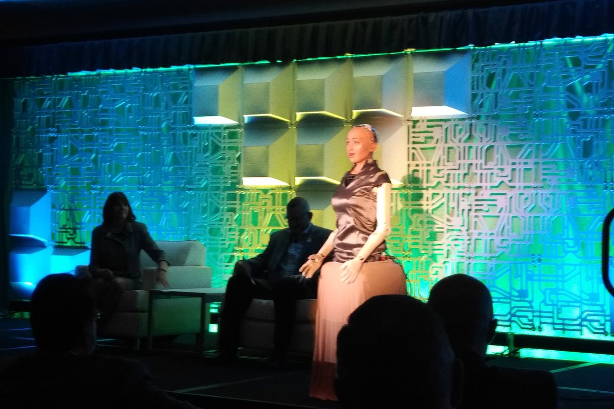 DMMcFee's tweet photo. Sitting thru an opening keynote by Sophia "robot" about the possibilities of good through #AI speaking about #compassion #empathy #opportunity at #CES gov't #geph #LV  using ethics in application. Showing how bright future can be #wow #powerful @ISM_Canada @StevePCanada @rgrlife https://t.co/FJHQ7zowgT