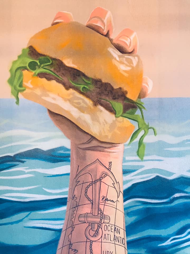 HubboxSW's tweet photo. Another awesome @JoeGreenaway mural referencing not only Cornish seafaring roots but also burgers coming from the deep at the new @HubboxExeter #Exeter #Devon #NewRestaurants #Bars Hubbox Exeterβ #HubboxExeter #Art #Murals #Burgers #Cornwall #Seafaring #Kernow #UpFromCornwall https://t.co/wEVjdhMjV9