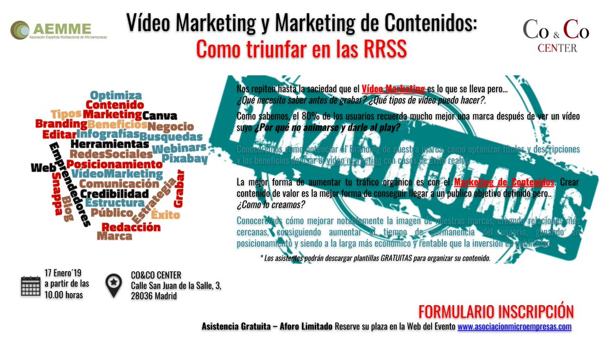 microempresas's tweet photo. 🗣️ Tras el gran interés en el Seminario PLAZAS ESTÁN AGOTADAS
+info en info@asociacionmicroempresas.com Tfno.- (+34)915305677
#AEMME #EventosAEMME #Microempresas #MarketingDeContenidos #VídeoMarketing #AEMMENoticias #Emprendimiento
@carlotagalvan @n_castellon @CoandCoCenter https://t.co/kkojT0Rxp2