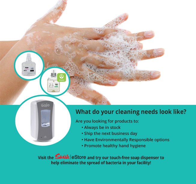 Help reduce cross-contamination in your facility from poor hand hygiene👋💧 ow.ly/J8AQ50k359V 😀 #cleaning #canadianchamberofcommerce  <a href="/SwishClean/">Swishclean</a> #handhygiene #flu #sick #soap <a href="/GOJOindustries/">GOJO Industries</a> <a href="/PURELL/">PURELL Brand</a> #longtermcare #washyourhands #purell  @CFIA_Canada #foodsafety #daycare