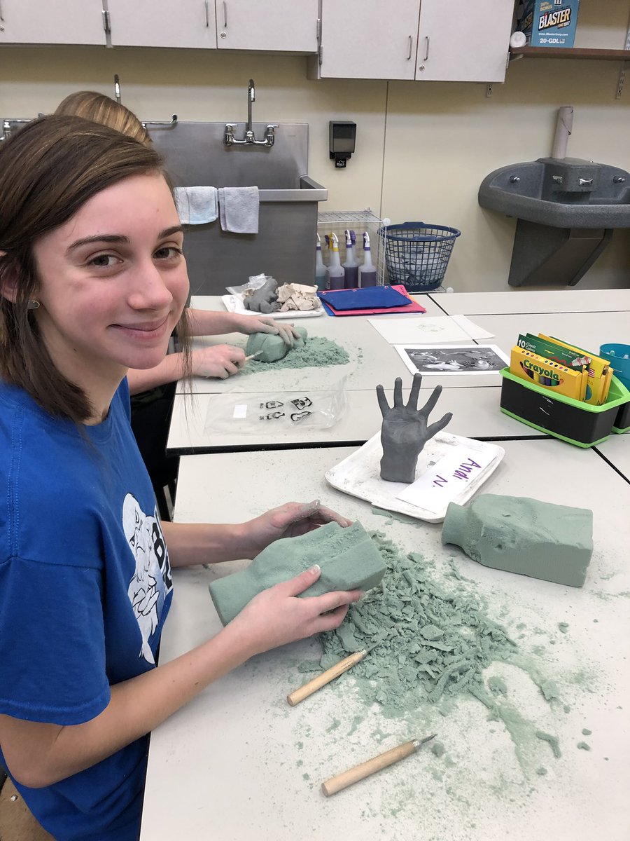 Mrsfulte's tweet photo. 8th grader Andi Nickas tackles a challenging subtractive sculpture! #4columbiaeagles #cmsart https://t.co/D7XVWjlogq