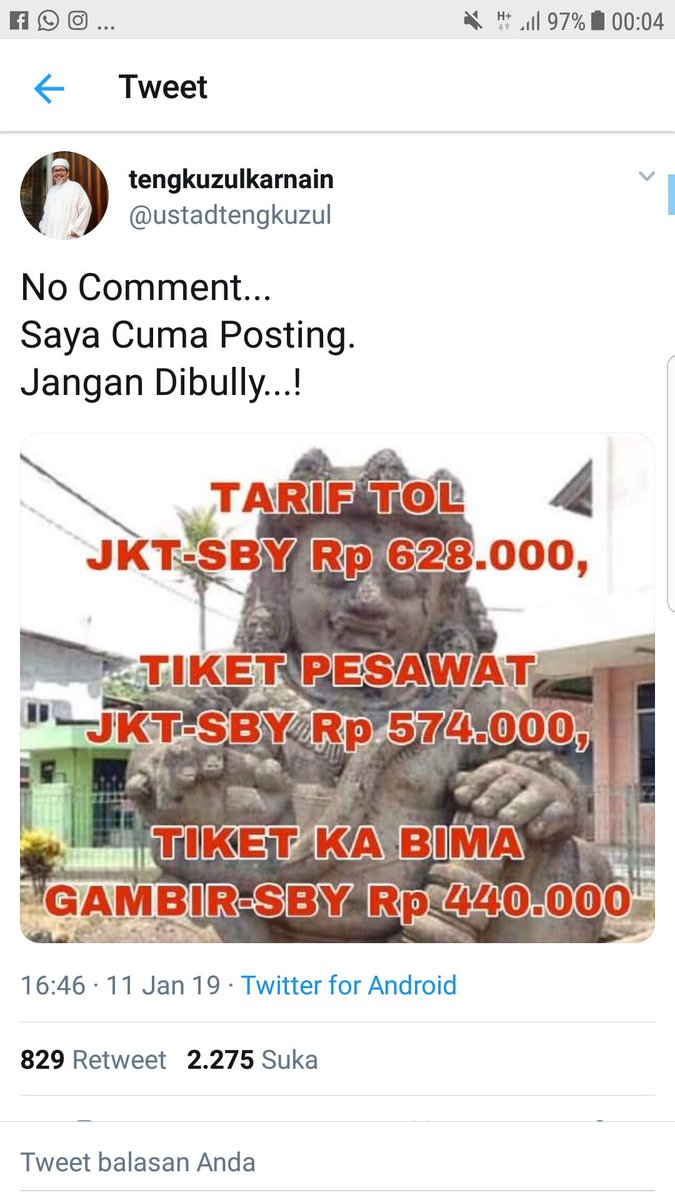 acbaidowi's tweet photo. Neh ada yg lupa kl hrg tiket pesawat itu utk 1 org, tiket kereta utk 1 org. Kl mobil lewat tol bisa utk 5 org atau lebih tergantung mobilnya...tobat tobat ustadz @ustadtengkuzul @PBB2019 @DPP_PPP @MRomahurmuziy @arsul_sani https://t.co/mc159Ts4cu