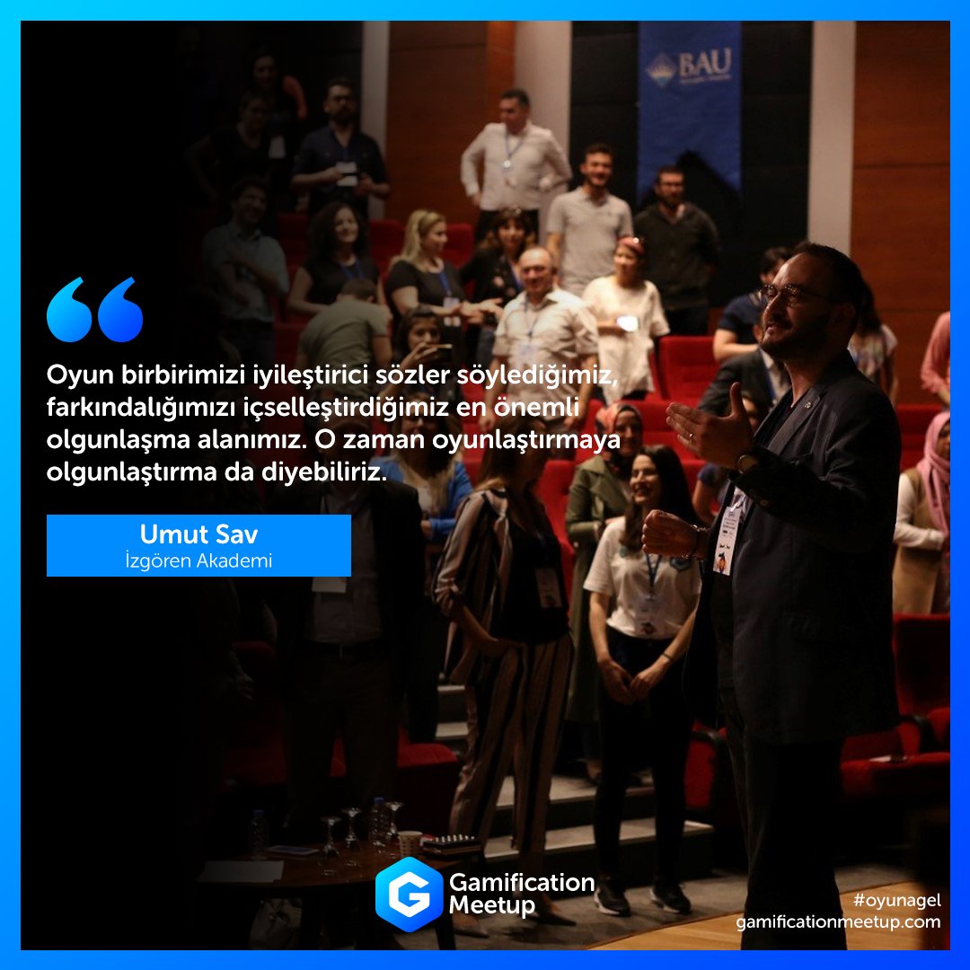 📢 Geçen yıl keynote konuşmacımız <a href="/umutsav/">Umut Sav</a> "Oyunlaştırma, Olgunlaştırma" konuşmasıyla sahnedeydi.
2 Haziran 2019'da yine Bahçeşehir Üniversitesi'nde birbirinden renkli konuşmalar, Türkiye ve dünyadan konuşmacılarla sizlerle olacağız. 😎
bit.ly/gamificationme… … … 
#oyunagel