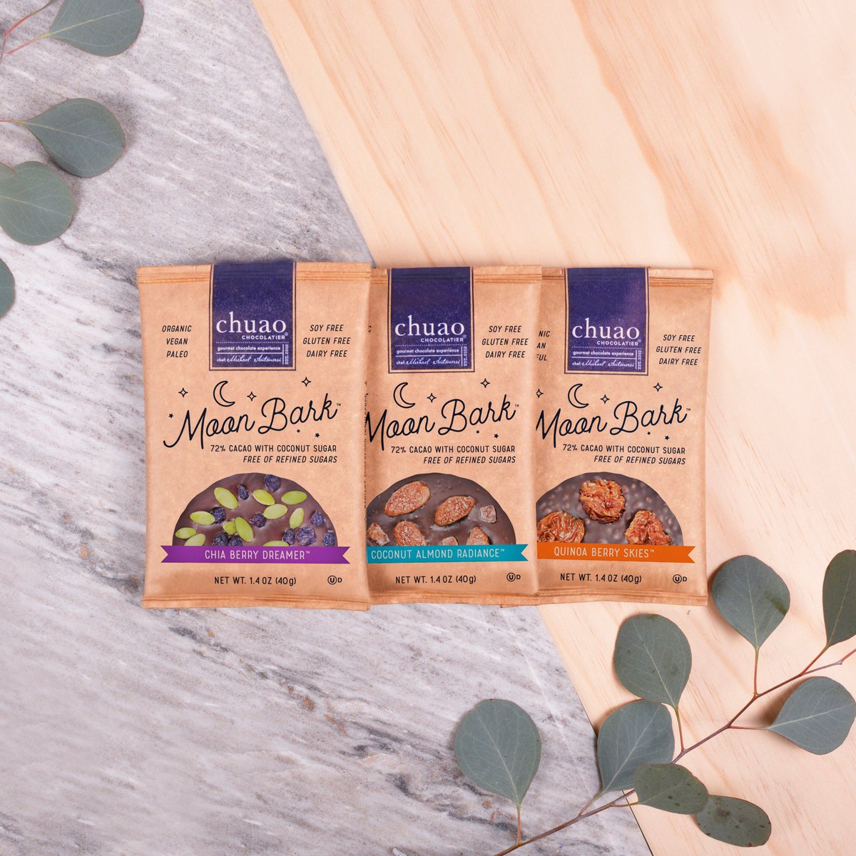 dance in the moonlight with us! 🌙 we gave our moon bark a makeover: fresh packaging and free of refined sugars (now made with coconut sugar!). these bars have all the callouts! for when you feel like indulging but also wanna feel healthy. 😁 
#craftedwithjoy #moonbark #new