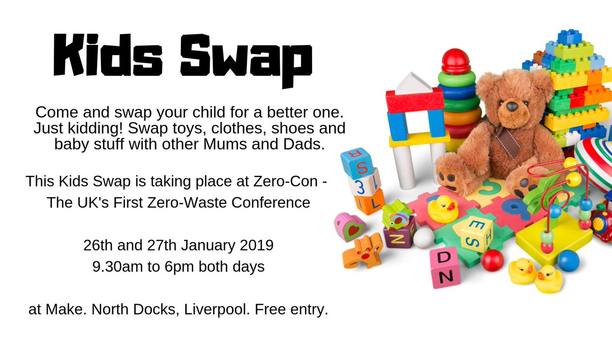 zerocon3's tweet photo. We have a kids swap going on throughout the weekend! 

#zerocon #zerowaste #zerowasteconvention #zerowasteconference #liverpoolevents #eventsinliverpool #kidsclothesswap #sustainability #ecoaware #zerowastelifestyle #zerowastelife #plasticpollution #singleuseplastics #toyswap https://t.co/HlH4wdHQbX