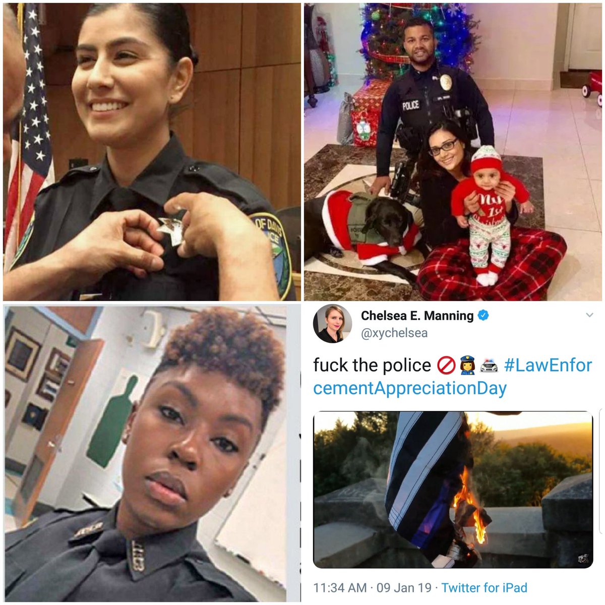 Bevroley's tweet photo. Hey, @xychelsea
You are a horrible horrible MAN.
You and your lunatic followers own this. I hope you're proud of yourself. (You'd be the only one)
#OfficerDavis #OfficerSingh #OfficerPayne https://t.co/zd6oJUdikN