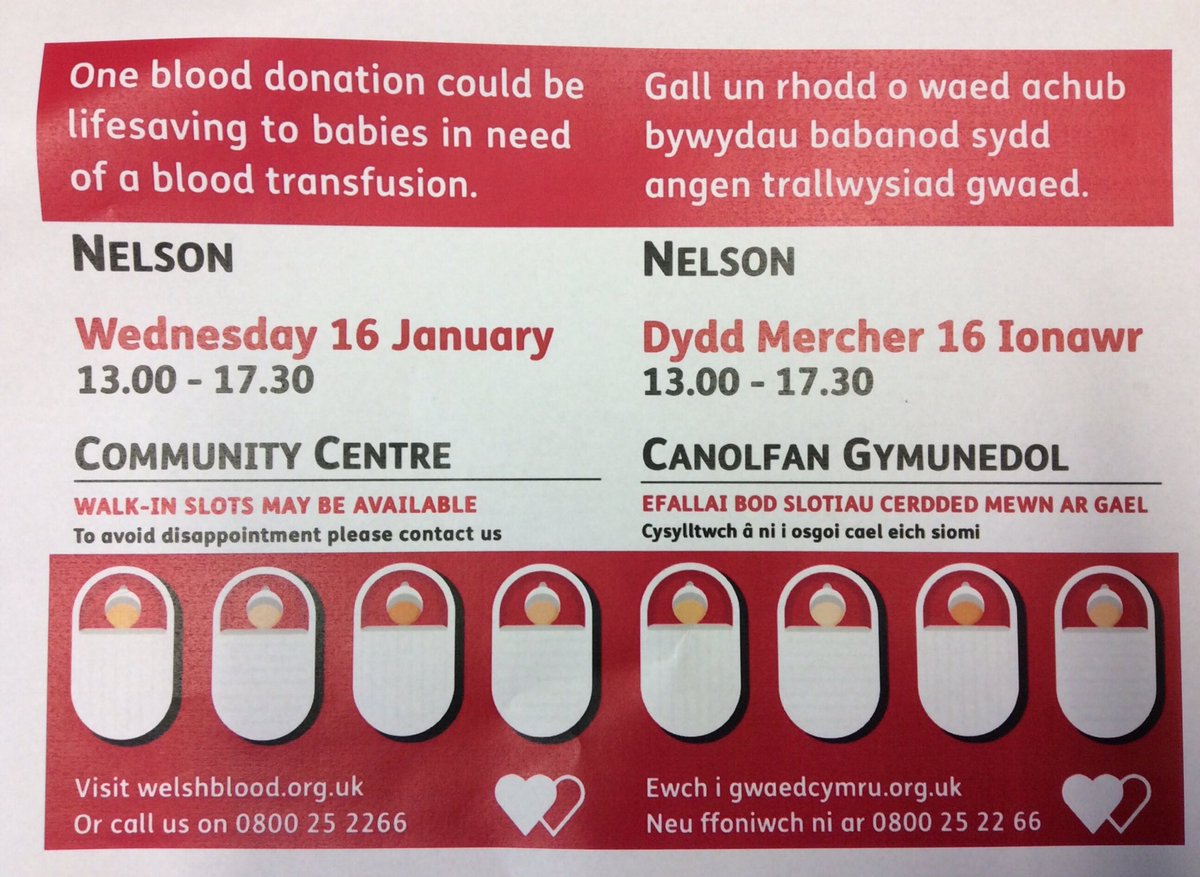 LlancaeachJr's tweet photo. Info regarding Welsh Blood Service donation sessions in Nelson on Wednesday 16th Jan @givebloodwales https://t.co/vD74QDVkWa