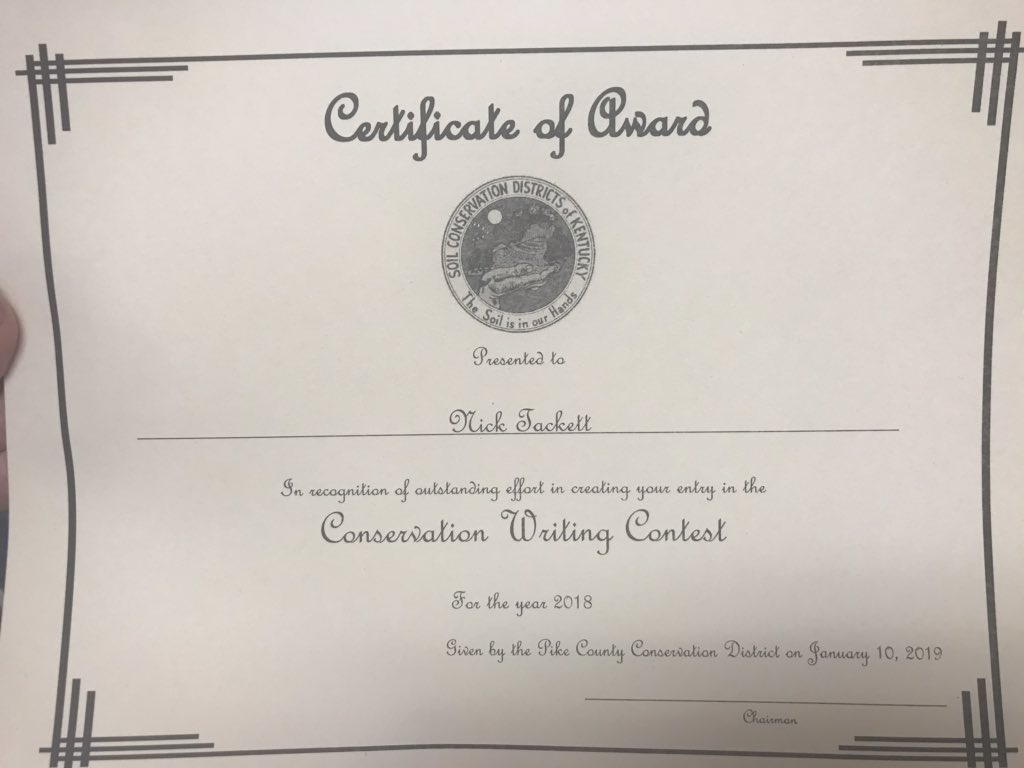 PikevilleHigh's tweet photo. Congratulations to PHS senior, Nick Tackett, for winning the local Soil Conservation Writing Contest and a Gift card! Ms. Kelly Scott also won a gift card for her classroom for the winning essay. His essay now goes to state level competition.
#CongratsToBoth https://t.co/xGjDTPLmCO