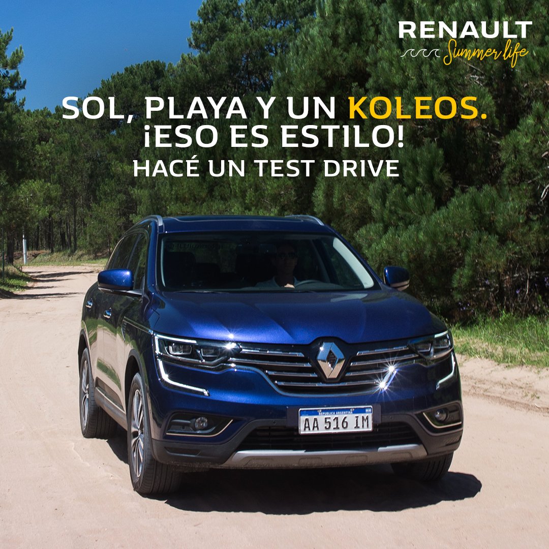 RenaultArg's tweet photo. Viví la experiencia de conducir un Renault KOLEOS por Pinamar y disfrutá del diseño imponente y la tecnología que te ofrece este SUV creado para ampliar tus horizontes. Hacé el Test Drive todos los días de 13 a 19:30 hs en el parador #RenaultUfoPoint. https://t.co/EmMl1EM8p7