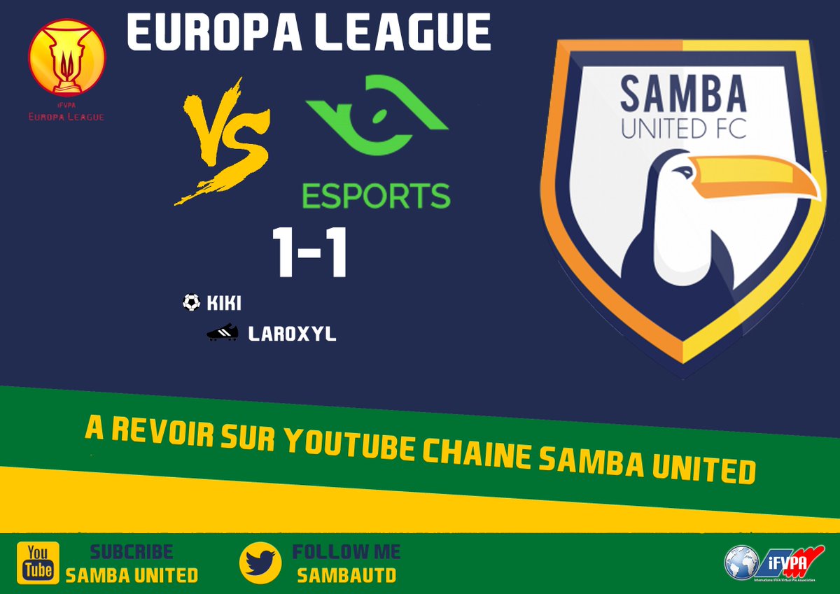 SambaUtd's tweet photo. Résultat de cette 1ère soirée européenne @iFVPA 
🆚@aybesports 1⃣➖1⃣  ❎
🆚@aybesports 4⃣➖2⃣❌
Nous repartons légèrement frustré. Un match nul concédé en fin de match et une défaite subit à cause d'une 1ère mi-temps totalement raté. 
#GOSAMBA https://t.co/Uh9997Gp4G