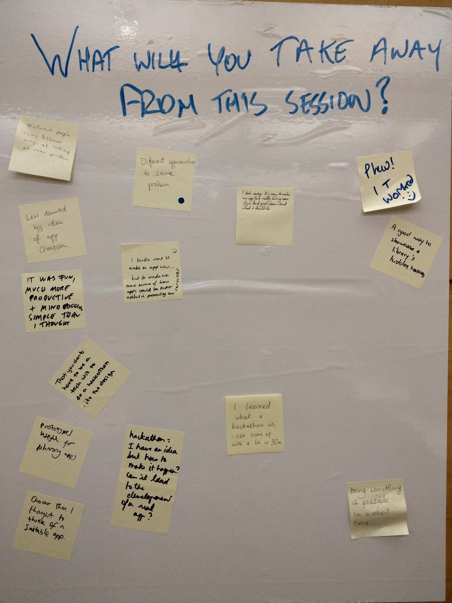 marycktech's tweet photo. Micro-hackathon feedback: "Can come up with a lot in 30 mins" "I kinda want to make an app now" "Wanted time to look around the other prototypes" "Hear more about the actual coding" "More time please!" Thanks for all your feedback! #camlibs19 #camlibs19P6 https://t.co/6HHls2Ukr3