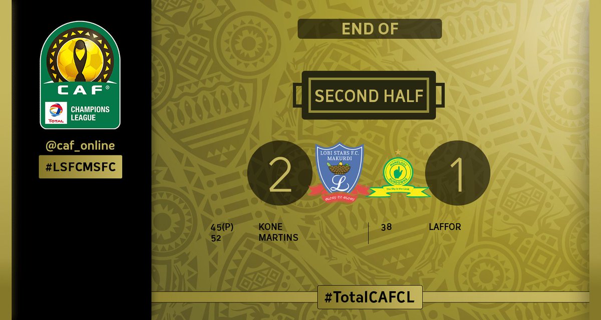 CAF_Online's tweet photo. SECOND HALF | Lobi Stars - Mamelodi Sundowns 2-1 #TotalCAFCL #LSFCMSFC https://t.co/pt8ju5T4yq