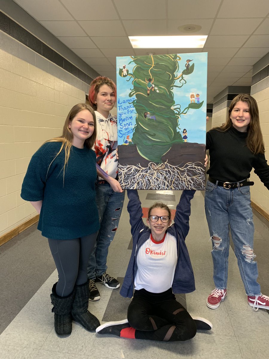 LamarMSart's tweet photo. Look what these awesome @LamarMS art students created as a thank you to the LISD school board!! Paige, Audrey, Sophia and Jamie illustrated how our thriving school system is created through great support!#LISDculture #SchoolBoardMonth https://t.co/41fn1UJFI6