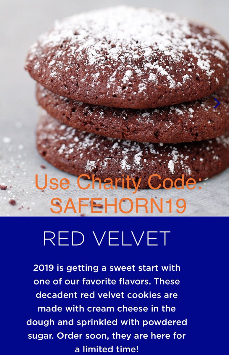 safehorns's tweet photo. Last day for @tiffstreats red velvet. They are SO GOOD! Itβs easy, https://t.co/gzG4xfJRjS PLEASE use charity code: SAFEHORN19 #HornsUpForSafety #GivingIsSweet Now until 1/31 Tiffβs is giving back 10% of sales to our non profit. #HookEm https://t.co/Ce2hBrUPfB