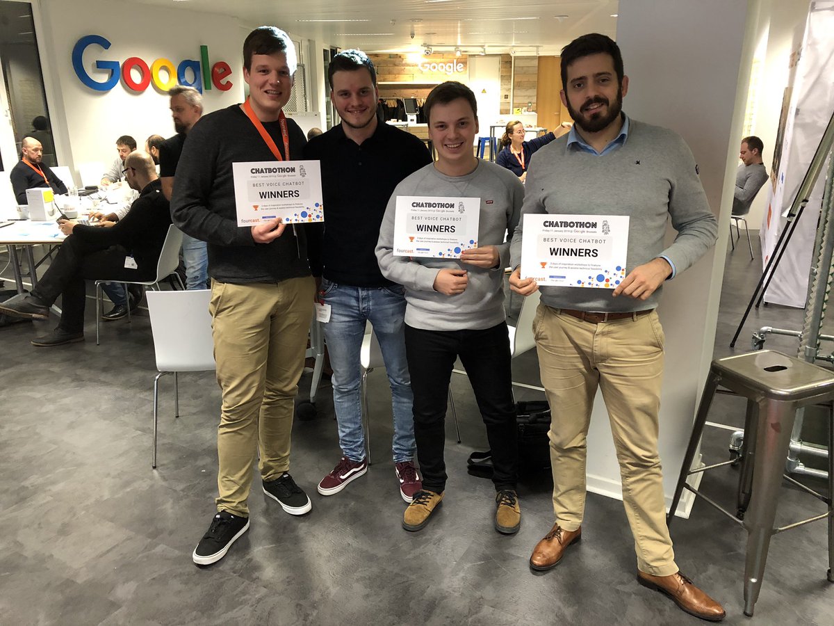 jensdevloo's tweet photo. Thanks @fourcastio and @googlecloud Belgium for hosting the Chatbothon today! It was a truly amazing experience! #chatbothon https://t.co/IfquZlsbog