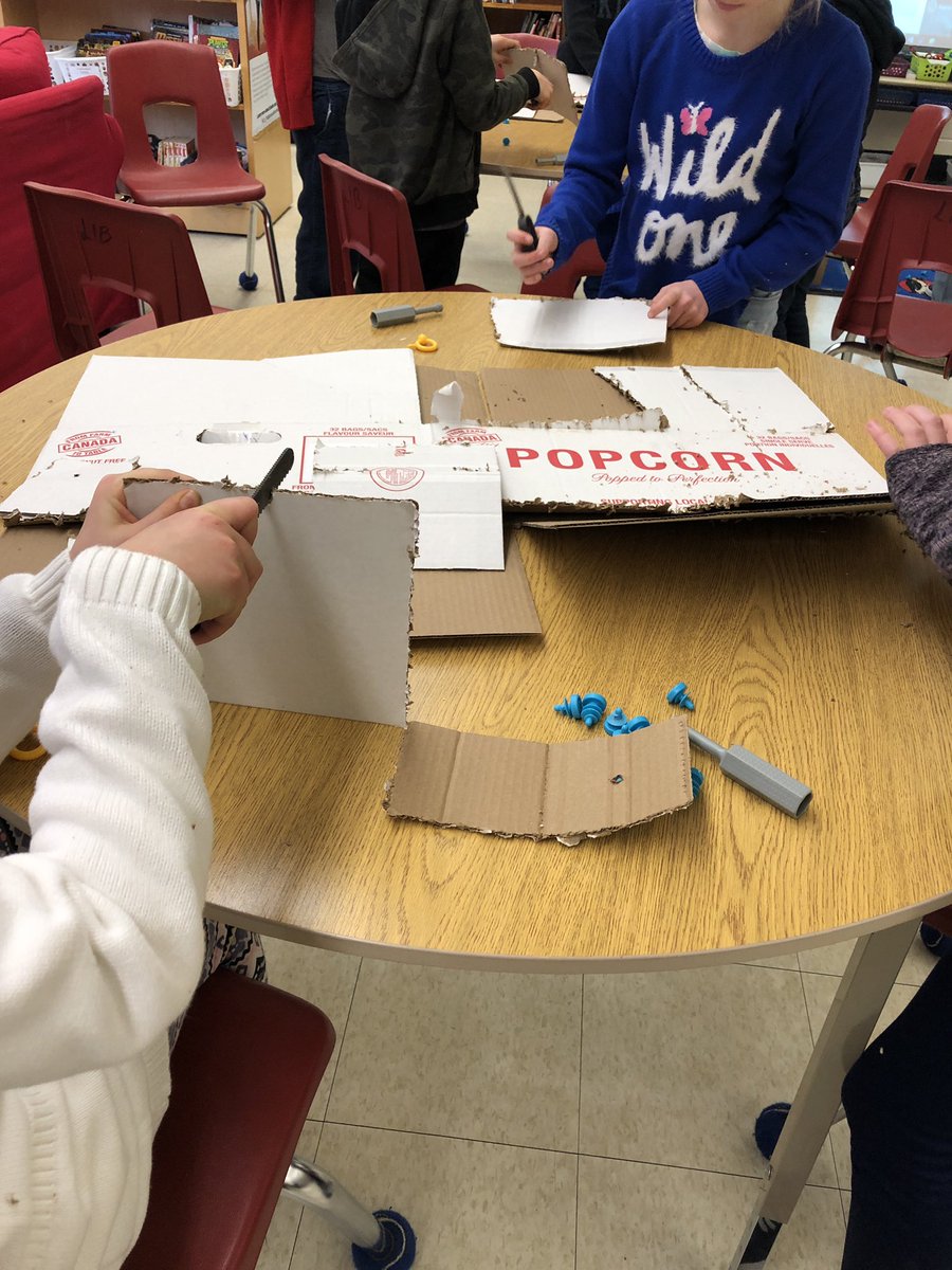 UPSLibrary's tweet photo. Grade 4s exploring with our new Makedo kits #cardboardeverywhere  @JamesLangner https://t.co/moLG3ViZ3U