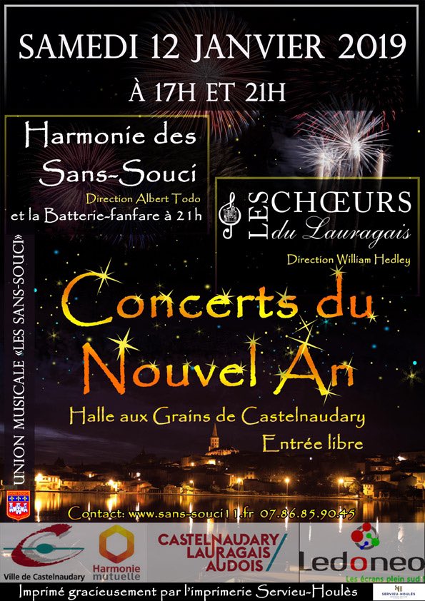 SCastelnaudary's tweet photo. Allez ! Plus qu’un dodo et on se retrouve nombreux demain à 17h et/ou 21h pour notre grand concert du Nouvel An 🥳 
#castelnaudary #concert #concertdunouvelan #choeursdulauragais #sanssouci #instruments #choeurs #harmonie https://t.co/CBVLD7dUWI