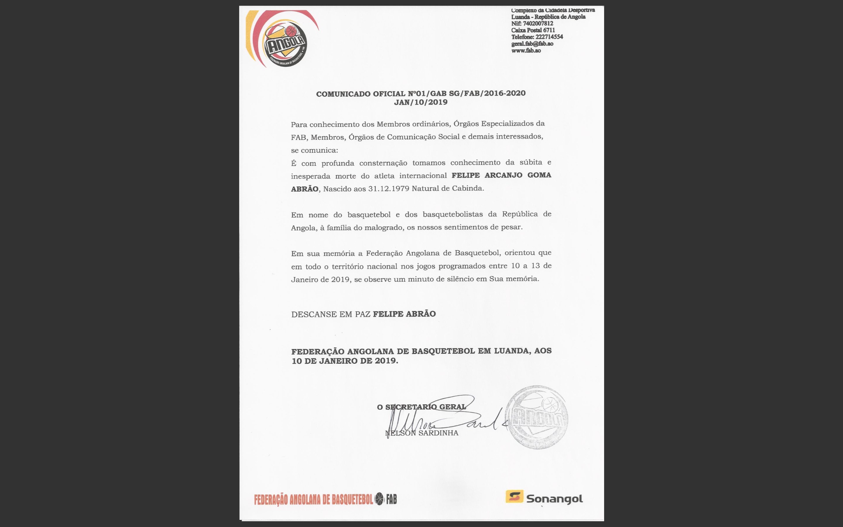 Federação Angolana De Basquetebol - Roster de Angola para a