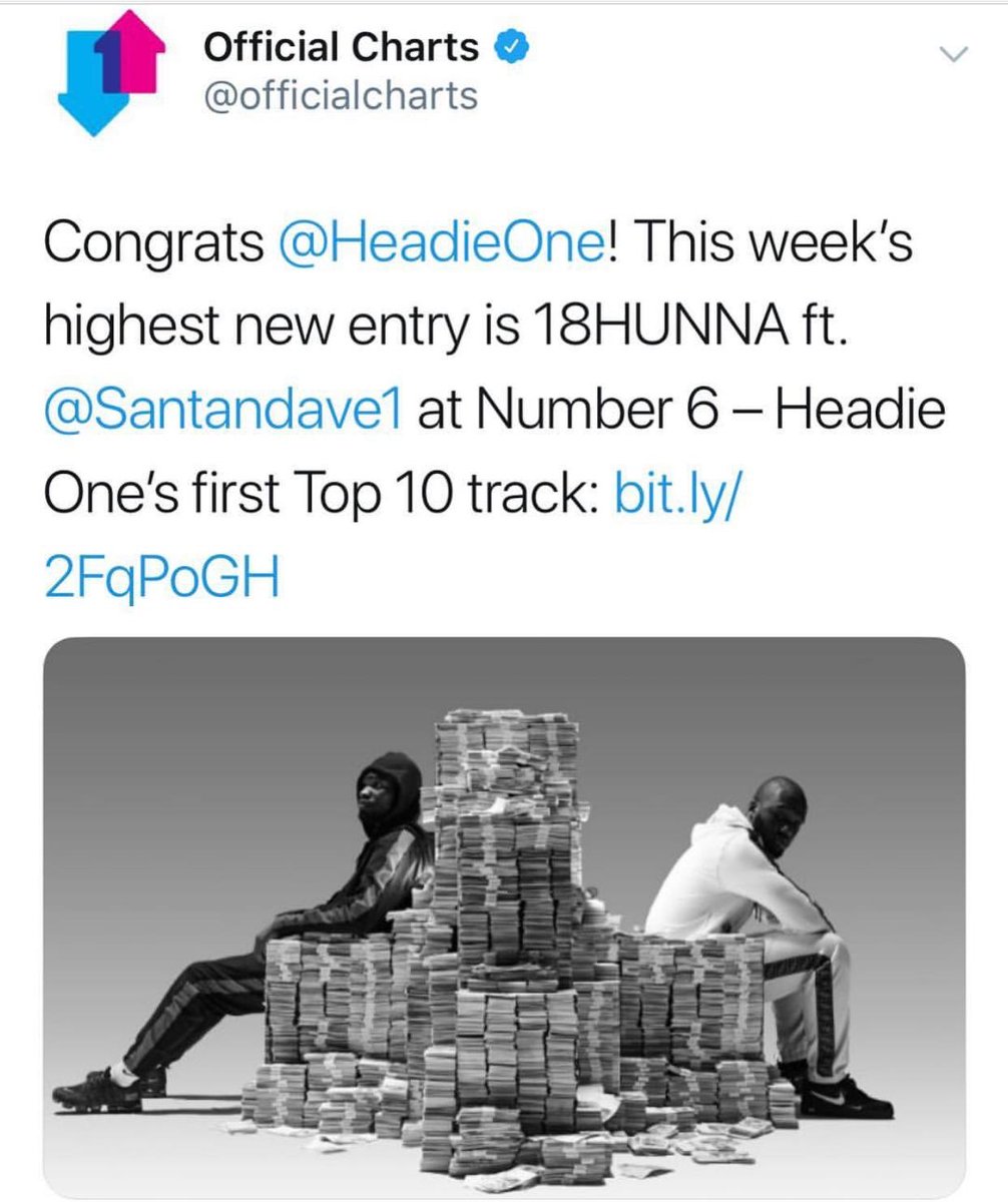 .<a href="/HeadieOne/">One</a> and <a href="/Santandave1/">SANTAN</a> enter the charts at no6! 💥 🎉 🍾