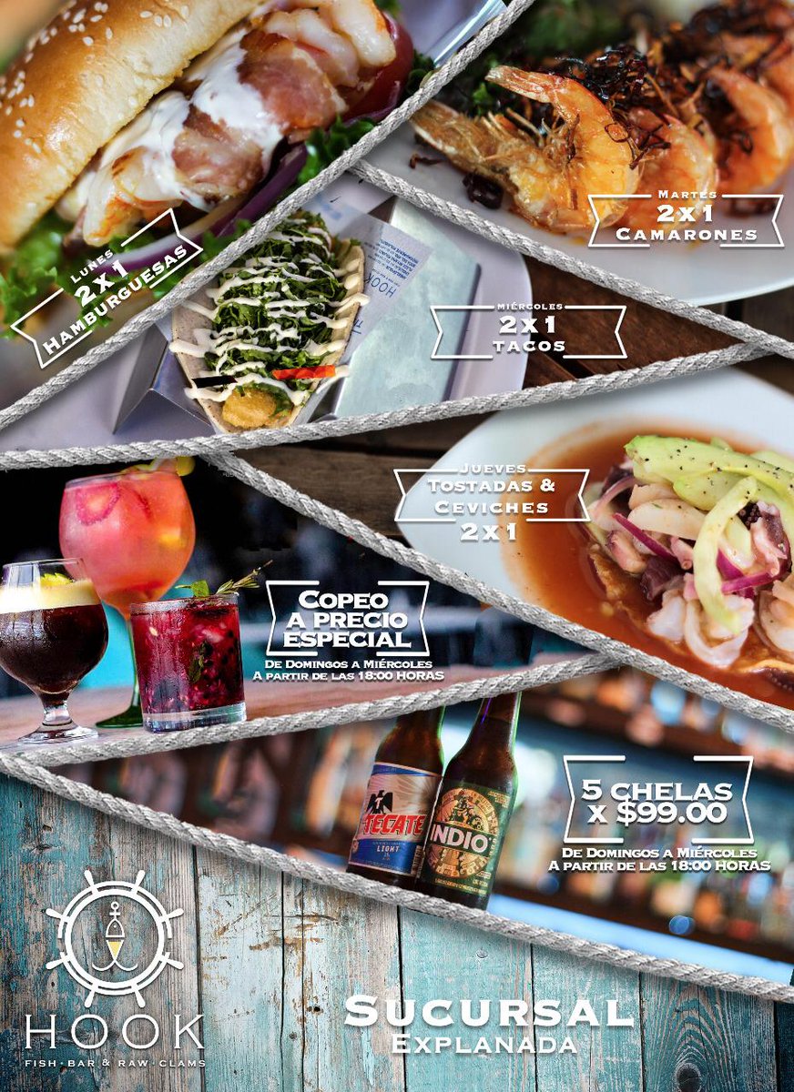 Si aún no conoces @HookFishBar ahora es cuando, ven y aprovecha sus promociones para comer y beber super rico. #Vivelossabores en #ExplanadaPuebla.
#EsMalltertainment