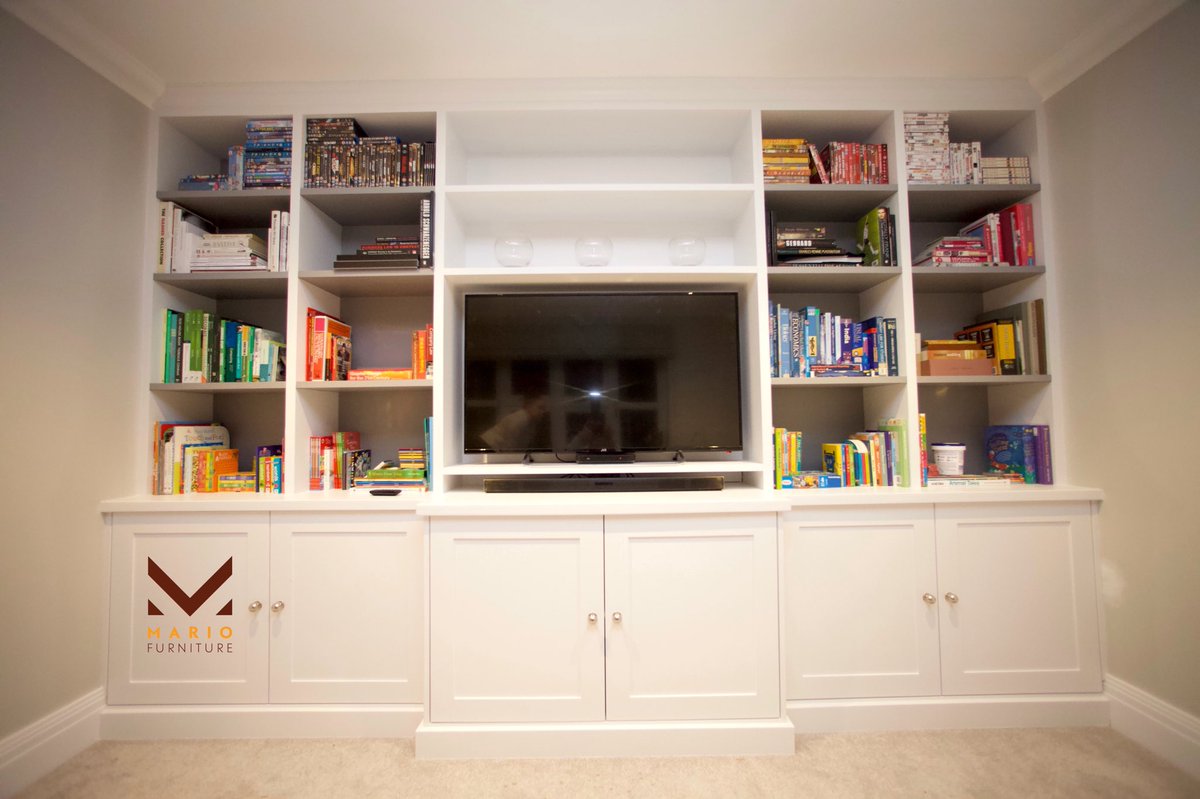 MarioFurniture's tweet photo. Bespoke Media Unit with specially designed sound system storage. Built in bookcases with shaker style base cabinets. https://t.co/FBKoYJmVWr