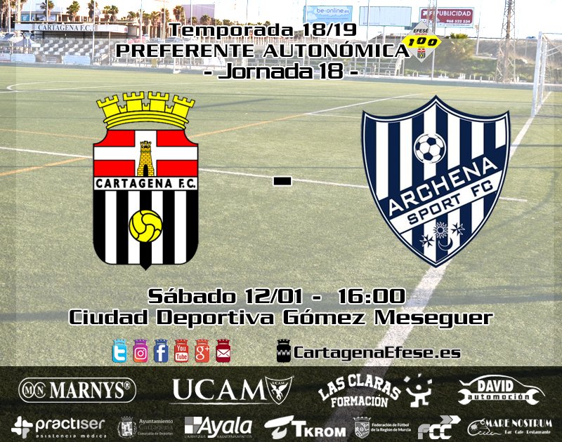 CartagenaEfese's tweet photo. PREFERENTE | Arranca la segunda vuelta con el @CartagenaEfese vs. @ArchenaSport 
Sábado 12  a las 16:00 en el Gómez Meseguer
#CentenarioEfesé 💯 https://t.co/fzCv9b9fch