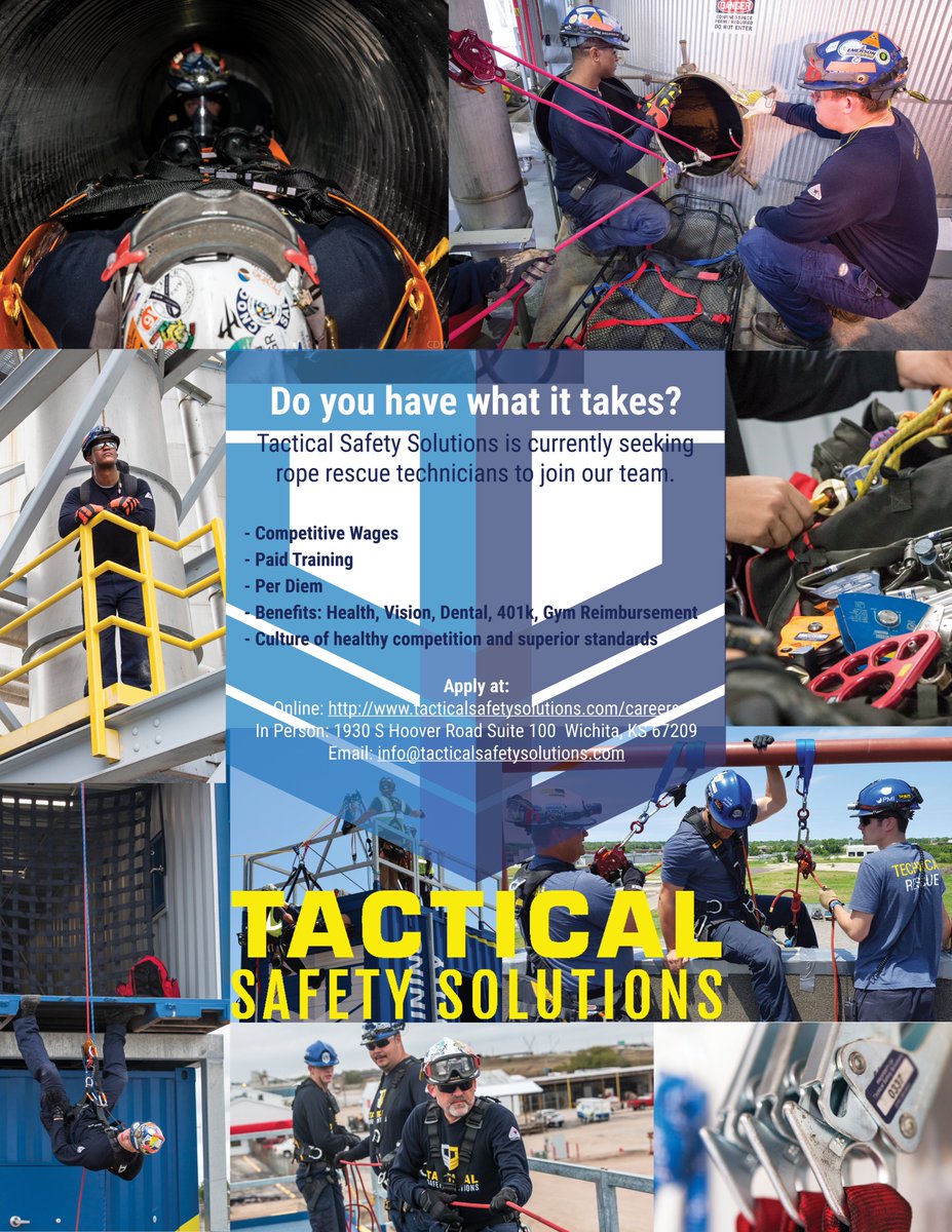 Tactical_KS's tweet photo. #WereHiring! Tactical Safety Solutions is looking for more rescue associates. Email info@tacticalsafetysolutions.com or visit our website to apply.
https://t.co/kKBsQufFnl 
#GetHired #SuperiorStandards #AbsoluteProtection https://t.co/lRVC2xzDFw