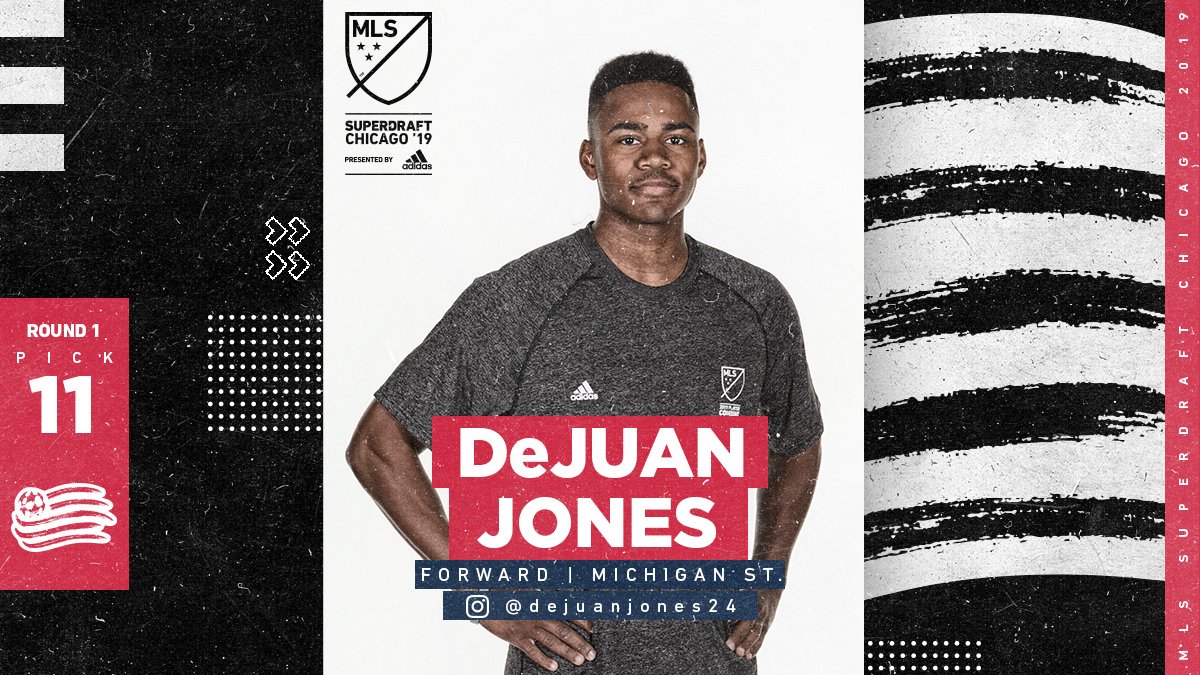Major League Soccer (@mls) on Twitter photo At #11, <a href="/NERevolution/">New England Revolution</a> select forward DeJuan Jones (<a href="/dejuanjones24/">DeJuan Jones</a>) out of @MSUmsoccer. #SuperDraft At #11, <a href="/NERevolution/">New England Revolution</a> select forward DeJuan Jones (<a href="/dejuanjones24/">DeJuan Jones</a>) out of @MSUmsoccer. #SuperDraft