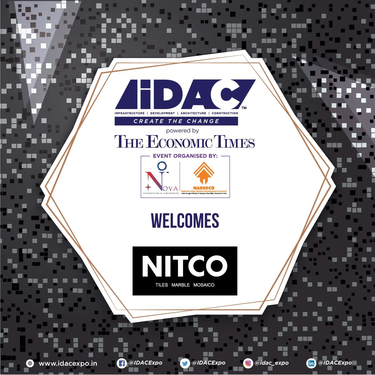 IDACExpo's tweet photo. IDAC EXPO 2018 -19 Mumbai,
Venue : BEC , HAll no 4,| Dates : 08-09-10 March 2019 |Time : 10 am to 7 pm.

IDAC Expo Welcomes Nitco tiles !!

 #IDAC #IDACExpo #IDAC2019 #NAREDCO #THEECONOMICTIMES #Expo #Tiles #marbles #TheNewWave #Infrastructure #Development #Architecture #Nitco https://t.co/5WnqaaGZNI
