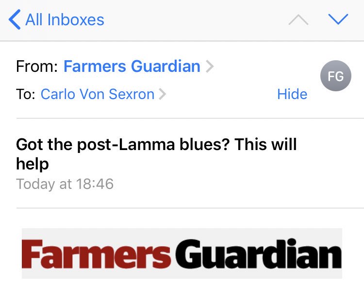 lazy_acre's tweet photo. If it’s not @FarmersWeekly making a “Twitter Row” over #tottygate then it’s @FarmersGuardian imagining farmers are depressed that @lammashow is over for another year. Mental 🤷‍♂️ https://t.co/hPtgajlJnU
