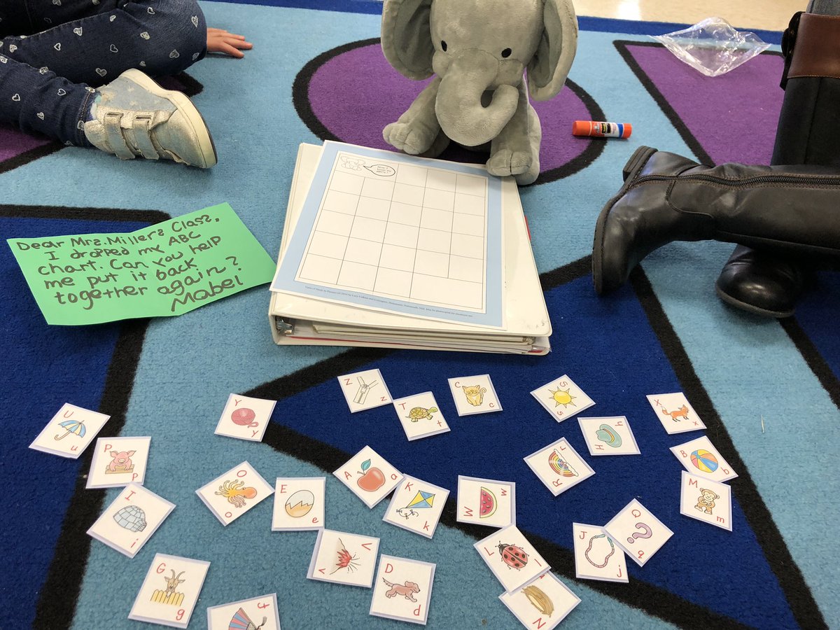 KindersSles's tweet photo. K Ss excited about using their letter knowledge to analyze and help their mascot put the alphabet chart back together! @SeldensLanding #SELK19 #SEL19 #lucycaukins #unitsofstudyphonics https://t.co/jQ61vAtCyG