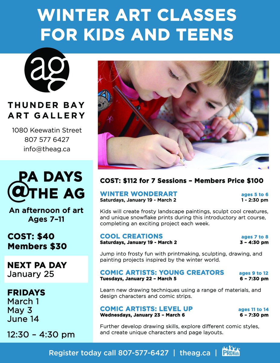 Sign your kids up for our fantastic ❄️ Winter ❄️ Art classes for kids ages 5 to 14. Visit http://www.theag.ca for more info.