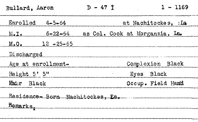 Also documented on the registers of the history-making 47th Pennsylvania? Several young Black soldiers who had enlisted with the 47th after being freed from slavery near Natchitoches, Louisiana: