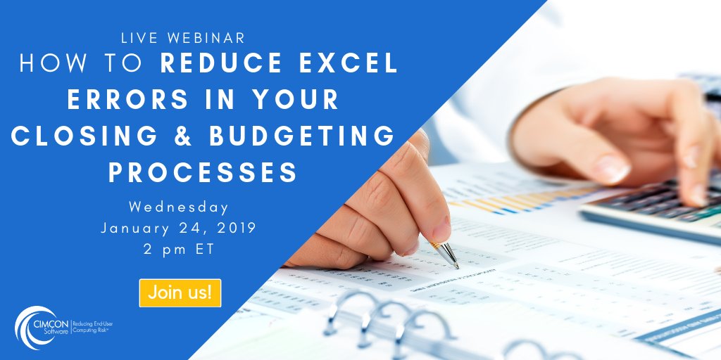 Webinar: How to Reduce Excel Errors in your Closing &amp; Budgeting Processes. Join us  &amp; Accounting Today January 24th for a live webinar. hubs.ly/H0g86Jf0 #excel #reducespreadsheetrisk #spreadsheets #accountingtoday