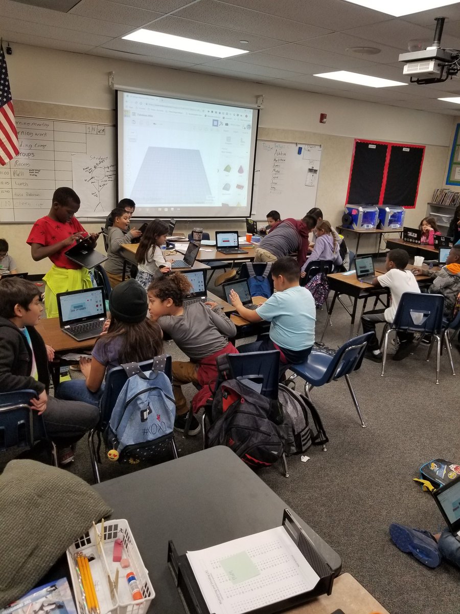 Fourth graders learning <a href="/tinkercad/">Tinkercad</a> so we can use our 3D printers. #STEM #allmeansall #valverde <a href="/RainbowRidge_VV/">Rainbow Ridge</a>