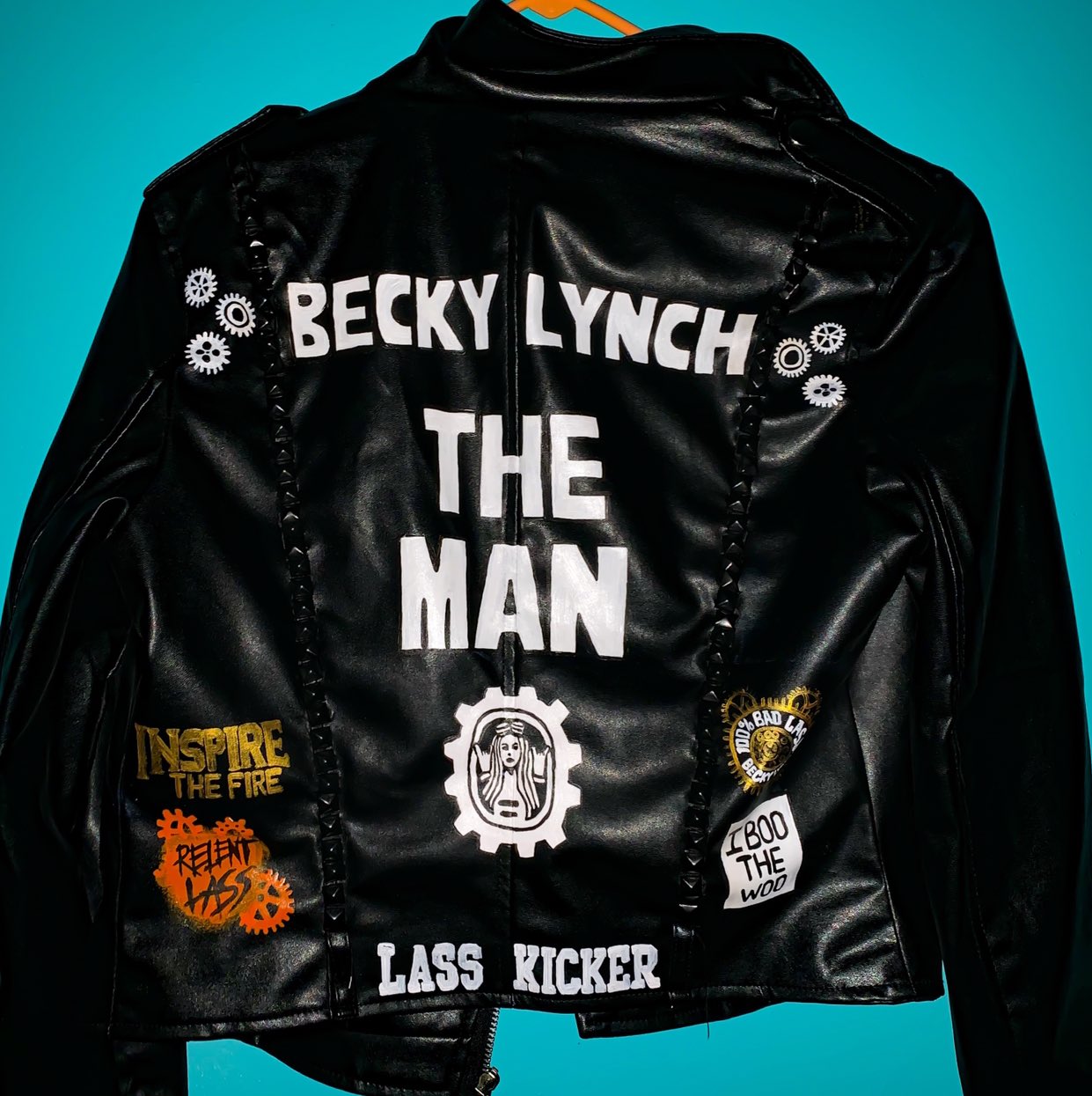 on X Painting and studding on this Becky Lynch jacket done https t Oc5eSAwkPS X
