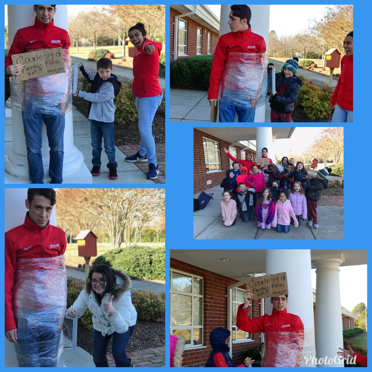 jacfrenda's tweet photo. We won the #boosterthon challenge of getting the most new donations in one night! As a reward, we got to wrap Kung Fu Kegan to the pole outside our school! Keep those pledges coming!!!  @ArrowheadES @Boosterthon #funrun #fundraiser #aes https://t.co/dLu9i6kL9L
