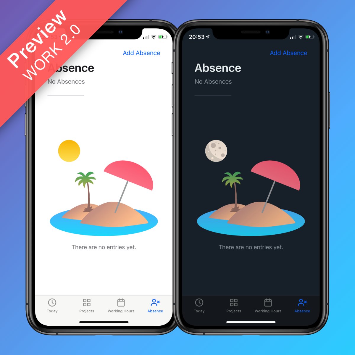 WorkAppSupport's tweet image. Preview: This will be the empty view for the new absence management in WORK 2.0 🏝