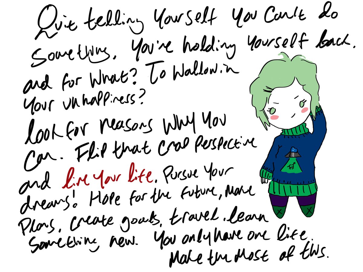 PlainPopcorn's tweet photo. Quit telling yourself you can't do something, you're holding yourself back, and for what? To wallow in your unhappiness?

#Motivation #Quithurtingyou #Doodle #Hopeforthefuture #Liveyourlife https://t.co/UBCa7yAjO1