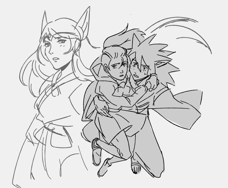 some of my catradora/inuyasha au doodles where she-ra is kikyo 